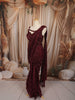 Deep Wine Maroon Heavy Silver Beads Embroidered Design Chiffon Ready to Wear Party Saree with Matching Designer Blouse