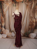 Deep Wine Maroon Heavy Silver Beads Embroidered Design Chiffon Ready to Wear Party Saree with Matching Designer Blouse