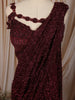 Deep Wine Maroon Heavy Silver Beads Embroidered Design Chiffon Ready to Wear Party Saree with Matching Designer Blouse