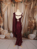 Deep Wine Maroon Heavy Silver Beads Embroidered Design Chiffon Ready to Wear Party Saree with Matching Designer Blouse