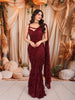 Deep Wine Maroon Heavy Silver Beads Embroidered Design Chiffon Ready to Wear Party Saree with Matching Designer Blouse