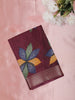 Deep Wine Maroon Leaf Printed Design Mixed Cotton Saree
