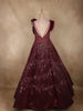 Deep Wine Maroon Sequins and Beads Embroidered Design Organza Party Wear Gown