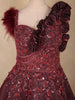 Deep Wine Maroon Sequins and Beads Embroidered Design Organza Party Wear Gown