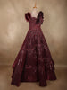 Deep Wine Maroon Sequins and Beads Embroidered Design Organza Party Wear Gown