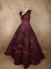 Deep Wine Maroon Sequins and Beads Embroidered Design Organza Party Wear Gown