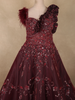 Deep Wine Maroon Sequins and Beads Embroidered Design Organza Party Wear Gown