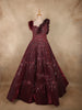 Deep Wine Maroon Sequins and Beads Embroidered Design Organza Party Wear Gown