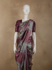 Deep Wine Mauve Birds Motif Printed Design Semi Tussar Saree