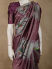 Deep Wine Mauve Birds Motif Printed Design Semi Tussar Saree