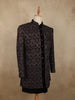 Deep Wine Paisley Self Woven Design Velvet Men Sherwani Suit