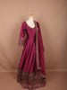 Deep Wine Paisley Sequins and Zari Embroidered Design Semi Silk Long Anarkali Gown with Matching Dupatta