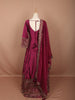 Deep Wine Paisley Sequins and Zari Embroidered Design Semi Silk Long Anarkali Gown with Matching Dupatta