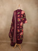 Deep Wine Plum Purple Floral Printed Design Cotton Salwar Suit with Dupatta