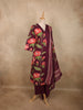 Deep Wine Plum Purple Floral Printed Design Cotton Salwar Suit with Dupatta