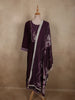 Deep Wine Plum Purple Bird Motif Printed Design Cotton Palazzo Suit with Floral Dupatta