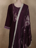 Deep Wine Plum Purple Bird Motif Printed Design Cotton Palazzo Suit with Floral Dupatta
