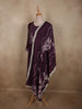 Deep Wine Plum Purple Bird Motif Printed Design Cotton Palazzo Suit with Floral Dupatta