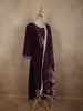 Deep Wine Plum Purple Bird Motif Printed Design Cotton Palazzo Suit with Floral Dupatta