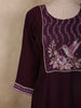 Deep Wine Plum Purple Bird Motif Printed Design Cotton Palazzo Suit with Floral Dupatta
