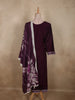 Deep Wine Plum Purple Bird Motif Printed Design Cotton Palazzo Suit with Floral Dupatta