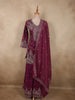 Deep Wine Plum Purple Floral Sequins and Zari Embroidered Design Tissue Organza Lehenga With Dupatta