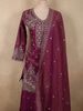 Deep Wine Plum Purple Floral Sequins and Zari Embroidered Design Tissue Organza Lehenga With Dupatta