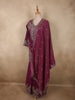 Deep Wine Plum Purple Floral Sequins and Zari Embroidered Design Tissue Organza Lehenga With Dupatta