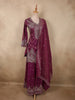 Deep Wine Plum Purple Floral Sequins and Zari Embroidered Design Tissue Organza Lehenga With Dupatta