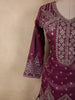 Deep Wine Plum Purple Floral Sequins and Zari Embroidered Design Tissue Organza Lehenga With Dupatta