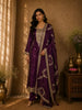 Deep Wine Plum Purple Floral Zari Embroidered Design Tissue Silk Salwar Suit