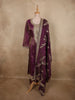 Deep Wine Plum Purple Floral Zari Embroidered Design Tissue Silk Salwar Suit