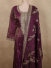Deep Wine Plum Purple Floral Zari Embroidered Design Tissue Silk Salwar Suit