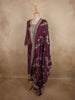 Deep Wine Plum Purple Floral Zari Embroidered Design Tissue Silk Salwar Suit