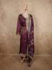 Deep Wine Plum Purple Floral Zari Embroidered Design Tissue Silk Salwar Suit