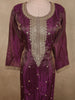 Deep Wine Plum Purple Floral Zari Embroidered Design Tissue Silk Salwar Suit