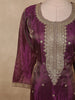 Deep Wine Plum Purple Floral Zari Embroidered Design Tissue Silk Salwar Suit