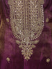 Deep Wine Plum Purple Floral Zari Embroidered Design Tissue Silk Salwar Suit