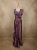 Deep Wine Plum Purple Sequins Embroidered Design Crepe Ready To Wear Saree with Designer Blouse and Belt
