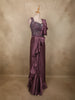Deep Wine Plum Purple Sequins Embroidered Design Crepe Ready To Wear Saree with Designer Blouse and Belt