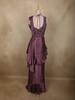 Deep Wine Plum Purple Sequins Embroidered Design Crepe Ready To Wear Saree with Designer Blouse and Belt
