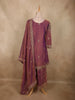 Deep Wine Plum Purple Zari Embroidered Design Tissue Organza Sharara Suit With Dupatta