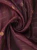Deep Wine Purple Checked Woven Design Kanchipuram Silk Saree with Contrast Green Zari Border