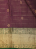 Deep Wine Purple Checked Woven Design Kanchipuram Silk Saree with Contrast Green Zari Border