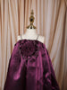 Deep Wine Purple Floral Appliqué A Line Organza Party Wear Frock
