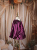 Deep Wine Purple Floral Appliqué A Line Organza Party Wear Frock