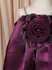 Deep Wine Purple Floral Appliqué A Line Organza Party Wear Frock