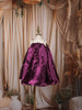 Deep Wine Purple Floral Appliqué A Line Organza Party Wear Frock