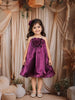 Deep Wine Purple Floral Appliqué A Line Organza Party Wear Frock