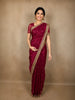 Deep Wine Purple Floral Butta Zari Woven Design Tissue Saree with Designer Lace Border
